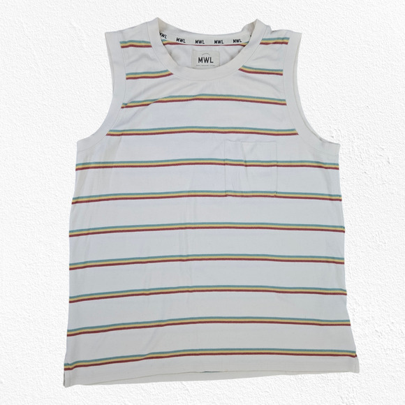 Madewell Ivory Retro Striped Sleeveless Crewneck Breeze Muscle Tank Size Medium - Picture 1 of 7